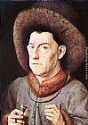 Carnations Paintings - Portrait of a Man with Carnation by Jan van Eyck